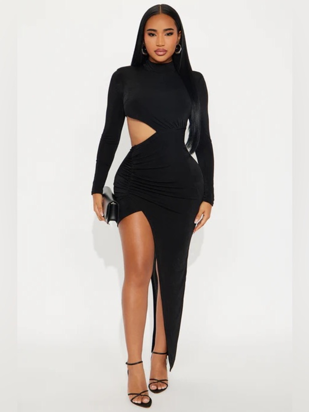 Fashion Nova Black Asymmetrical Cutout Maxi Dress